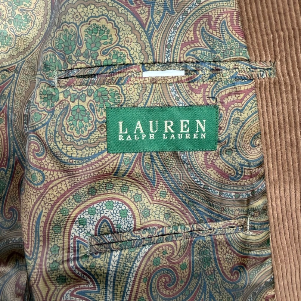 Lauren Ralph Lauren Mens 44R Brown Corduroy Blazer Paisley Lined Leather Buttons - Picture 8 of 16